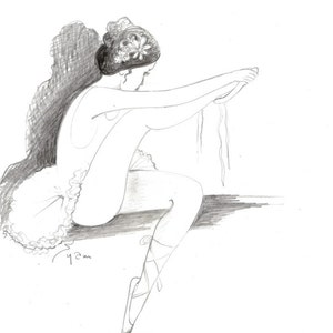 Original-Zeichnung oder ein Druck.Die Ballerina. Bleistiftzeichnung modernes Ballett, Primaballerina Ballettschuhe, Tutu, Wand Dekor, Linie, Kunst Skizze
