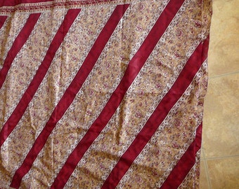 Used upcycled silk cotton sari by the yard, yardage India,  burgundy diagonals floral panels, mink