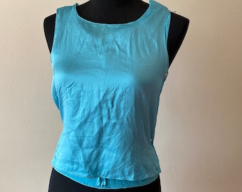 Silk tank top turquoise satin silk sleeveless petite