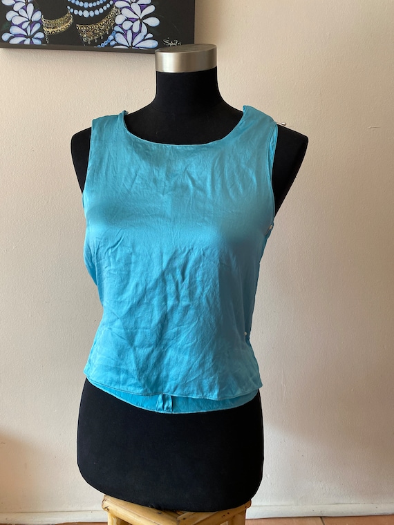 Silk tank top turquoise satin silk sleeveless peti