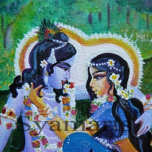 Radha Krishna by Yamuna river Divine couple syamarts eternal love krsna archival prints canvas prints greeting cards mini canvas available, image 2