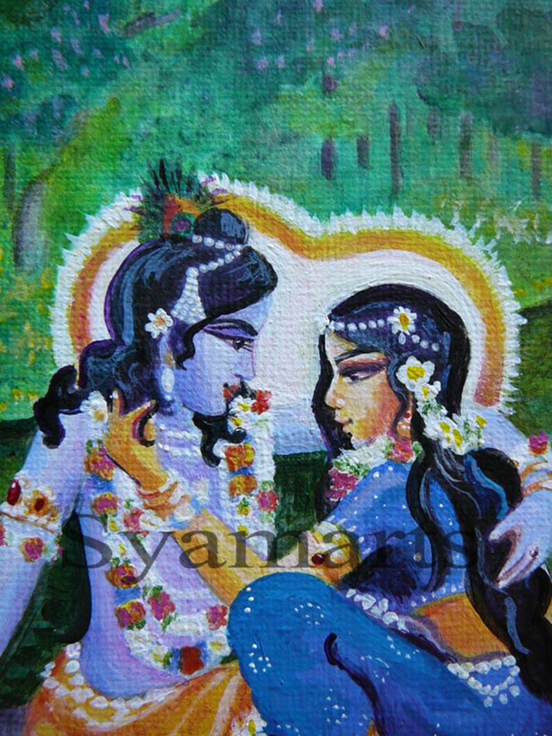 Radha Krishna by Yamuna river Divine couple syamarts eternal love krsna archival prints canvas prints greeting cards mini canvas available, image 2