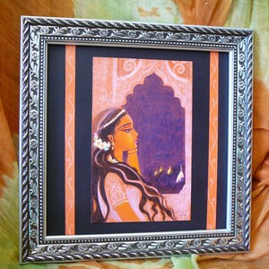 La princesse mère enceinte Rukmini art spirituel orange noir petit dessin original imprime cartes disponibles syamarts prêt art célèbre