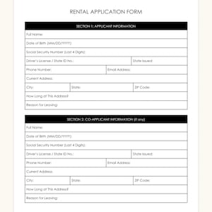 Rental Application Form Printable | Tenant Application Template | Landlord Forms | Editable PDF and Google Docs | Letter and A4 Size