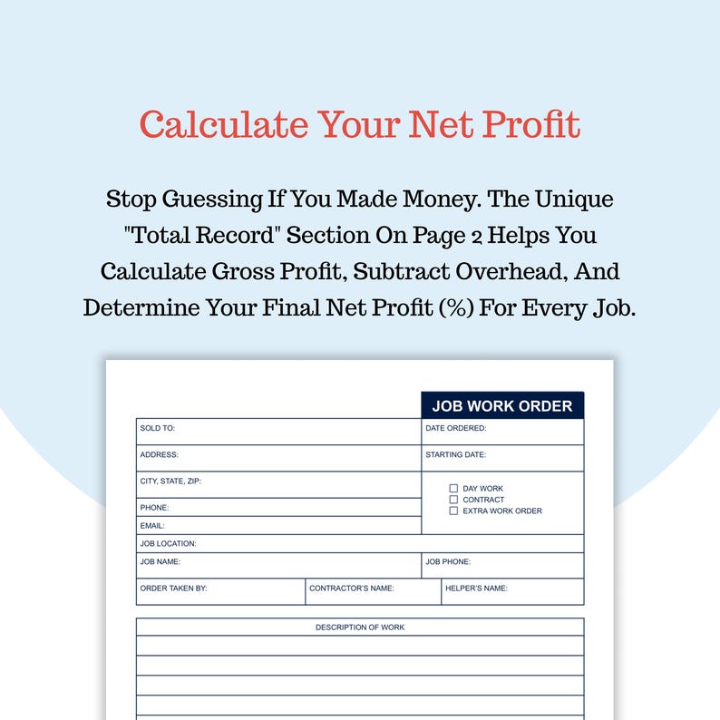 Job Costing Work Order - Profit and Loss Calculation - Material Record ...