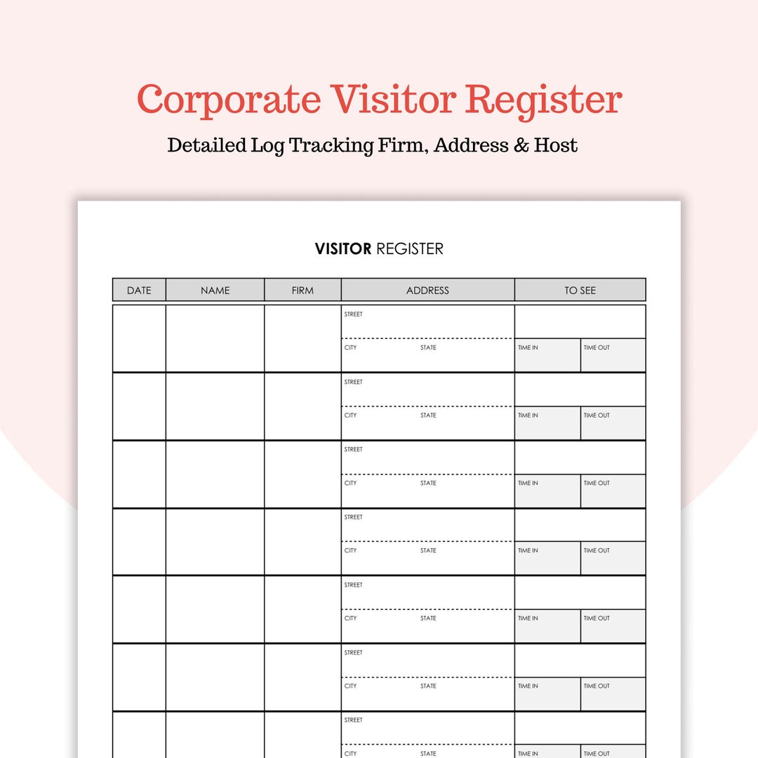 Detailed Visitor Register - Address and Firm Log - to See Column ...