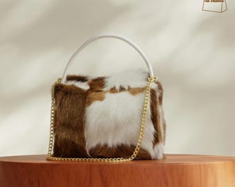 Handmade Plush Fur Purse, Women's Fashion Accessory, Luxurious Fox Fur Shoulder Bag,