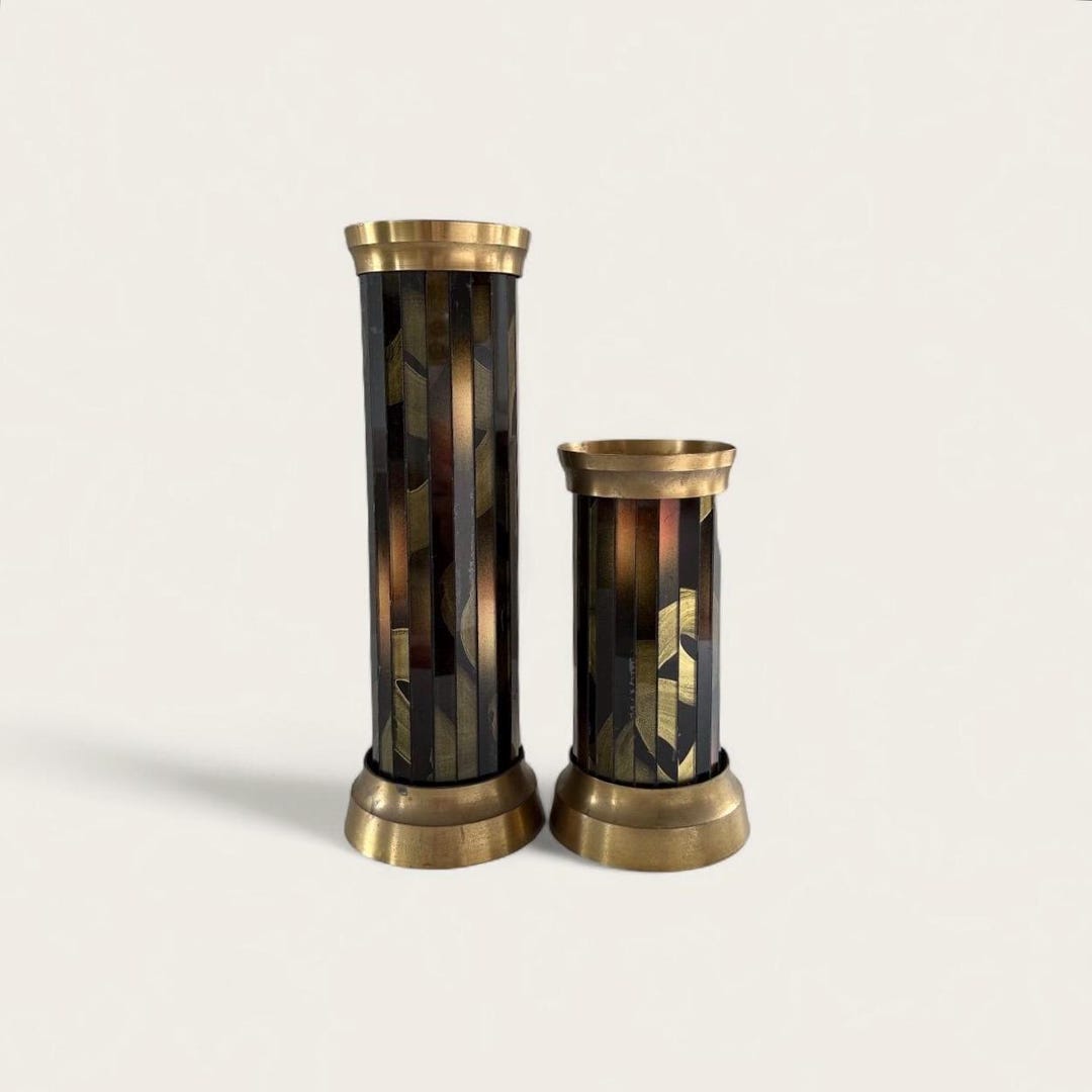 Vintage Mid Century Pillar Candle Holders ~ Set of 2 - Etsy