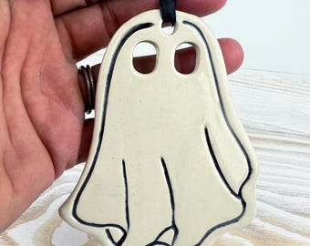 Halloween Ghost Ornament  Handmade Pottery