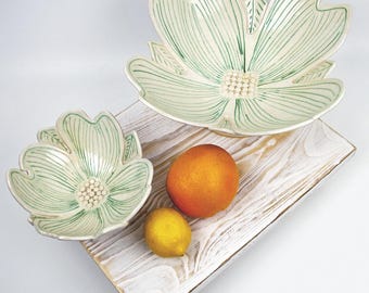 Dogwood Flower Pottery Bowl Handmade Ceramic Decorative Bowl  Nature Inspired Home Decor