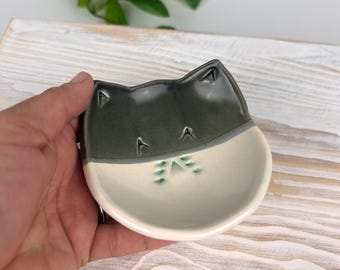 Cat Ring Dish Jewelry Holder Pottery Black