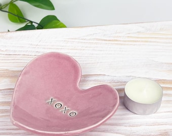 Heart Trinket Dish Jewelry Holder Pink Pottery XOXO
