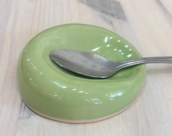 Coffee Spoon Rest Handmade Pottery Matcha Green