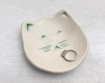 Cat Trinket Dish Jewelry Holder Pottery