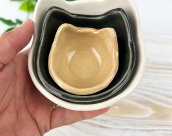 Small Nesting Cat Bowls  Set of 3 Handmade Pottery Prep Bowls