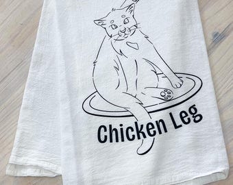 Cat Chicken Leg Tea Towel - Novelty Kitchen Towel