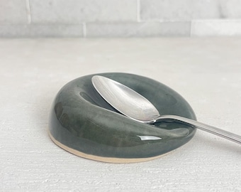 Coffee Spoon Rest Handmade Pottery Black