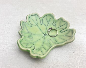 Ring Dish Jewelry Holder Mayapple Leaf Handmade Pottery
