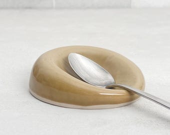 Coffee Spoon Rest Handmade Pottery Tan