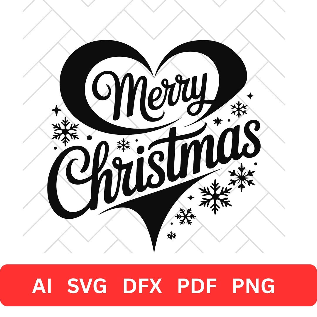Merry Christmas SVG PNG: Heart Snowflake Clipart - Cricut Silhouette ...
