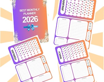 2026 Monatsplaner mit Notizen zum ausdrucken,12 Monatsplaner Einlagen zum ausdrucken, Bujo Seiten, pdf A5 Seiten zum ausdrucken