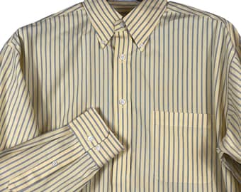 VTG ENRO Herr 16,5 34/35 Gul Blå Bengal Stripe Button Down Shirt Hong Kong