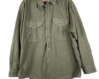 VTG Filson Mens XXL Canvas Work Shirt USA Olive Green Heavy Duty Chore Field
