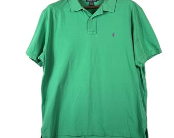 VINTAGE Polo Ralph Lauren Herren XL Grün Mesh Poloshirt Lila Pony Classic Fit