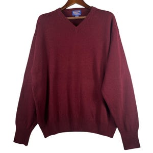 VTG Pendleton Mens XL 100% Lambswool V Neck Sweater Burgundy Oxblood USA Style image 1