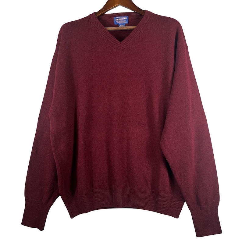 VTG Pendleton Mens XL 100% Lambswool V Neck Sweater Burgundy Oxblood USA Style image 1