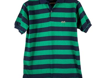 Polo Le Tigre para hombre, talla L, estilo vintage de los 90, a rayas, con logo del tigre de EE. UU., verde y azul, estilo preppy.