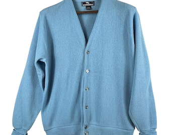 VTG Steeplechase Mens L Vintage Orlon Cardigan Sweater Blue USA Grandpa Core