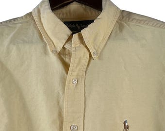 VINTAGE Ralph Lauren heren 17-34 Yarmouth Flesh Pony Oxford-shirt heren geel preppy