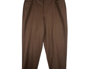Talbots Womens Petite 18W Brown Stretch Pull On Dress Pants Career Office Plus