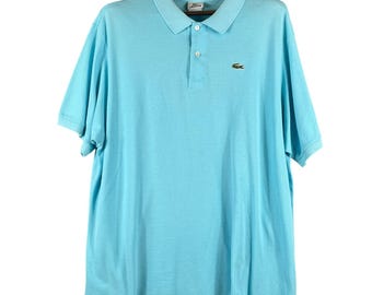Polo Lacoste vintage para hombre, talla 9 XL, color aguamarina, algodón, logo clásico de cocodrilo, Perú, manga corta.