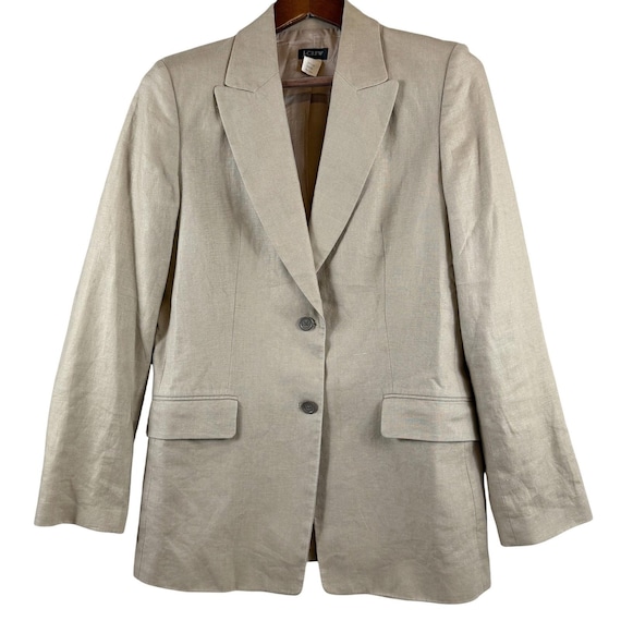 J.Crew, VINTAGE 1990s J.Crew 100% Linen Blazer 10 Beige Tan Two Button Tailored Preppy