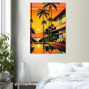 Retro Palm Sunset Poster | 80s Retrowave Wall Art | Neon Beach Aesthetic Print by NeonDream