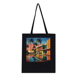 Retro Sunset Palm Tote Bag | 80s Retrowave Beach Bag | Vaporwave Aesthetic Tote by NeonDream