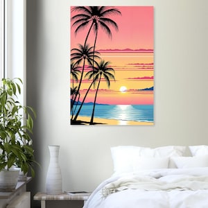 Retro Palm Sunset Poster | 80s Retrowave Wall Art | Neon Beach Aesthetic Print by NeonDream