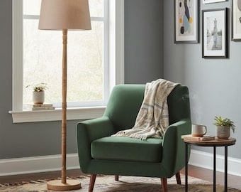 Handcrafted Wooden Tripod Floor Lamp, Mid Century Modern Style