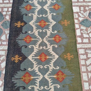 Handmade Wool Jute Kilim Rug,Wool Jute Kilim Rug,Wool and Jute Rug Handmade, Kilim Dhurrie Rug,Handmade Navajo Kilim Rug, Aztec Rug,