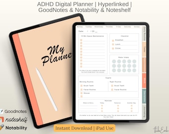 ADHD Digital Planner – Hyperlinked GoodNotes & Notability iPad Journal | Neurodivergent Daily Routine - Executive Function Organizer