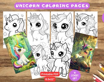 Unicorn Coloring Pages for Kids – Printable PDF Bundle with Cute Kawaii Unicorn Designs | Digital Download Coloring Book Sheets