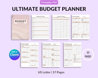 Budgetplanner bewerkbaar canvas, financiële planner afdrukbare pdf, financiële trackerbundel, digitale tweewekelijkse begrotingsbesparingen Debt Tracker