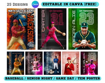 Plantillas de pósteres de béisbol en Canva: Diseños editables para la noche de los veteranos y el día del partido (descarga digital)