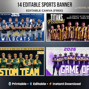 Sports Banner Canva Templates Bundle – 14 Editable Team Posters, Senior Night, Game Day Flyer, Athletic Digital Download