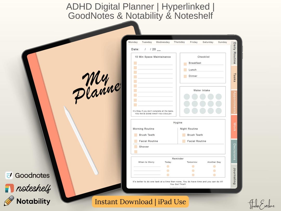 ADHD Planner for iPad – Digital Hyperlinked Goodnotes & Notability ...