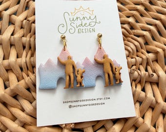 Pendientes de arcilla polimérica inspirados en el Castillo de Disney con su pareja (grandes) / Pendientes hechos a mano inspirados en los parques de Disney