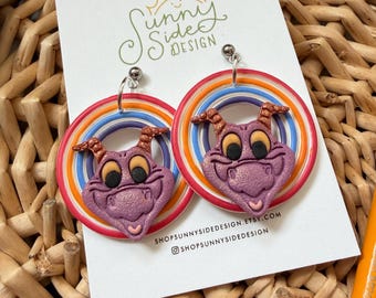 Pendientes de arcilla polimérica hechos a mano inspirados en Figment Rainbow / Joyería inspirada en Epcot / Pendientes del Festival Internacional de las Artes