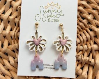 Pendientes de arcilla polimérica inspirados en los fuegos artificiales del Castillo de Disney / Joyería inspirada en el cuento "Happily Ever After" / Pendientes colgantes de fuegos artificiales de Disneyland